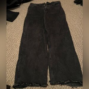 Washed black distressed baggy jeans